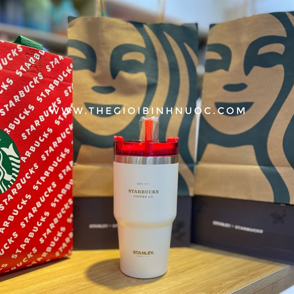 Ly Giữ Nhiệt Starbucks X Stanley 591ML Bình trắng nắp đỏ Mi Gift Shop